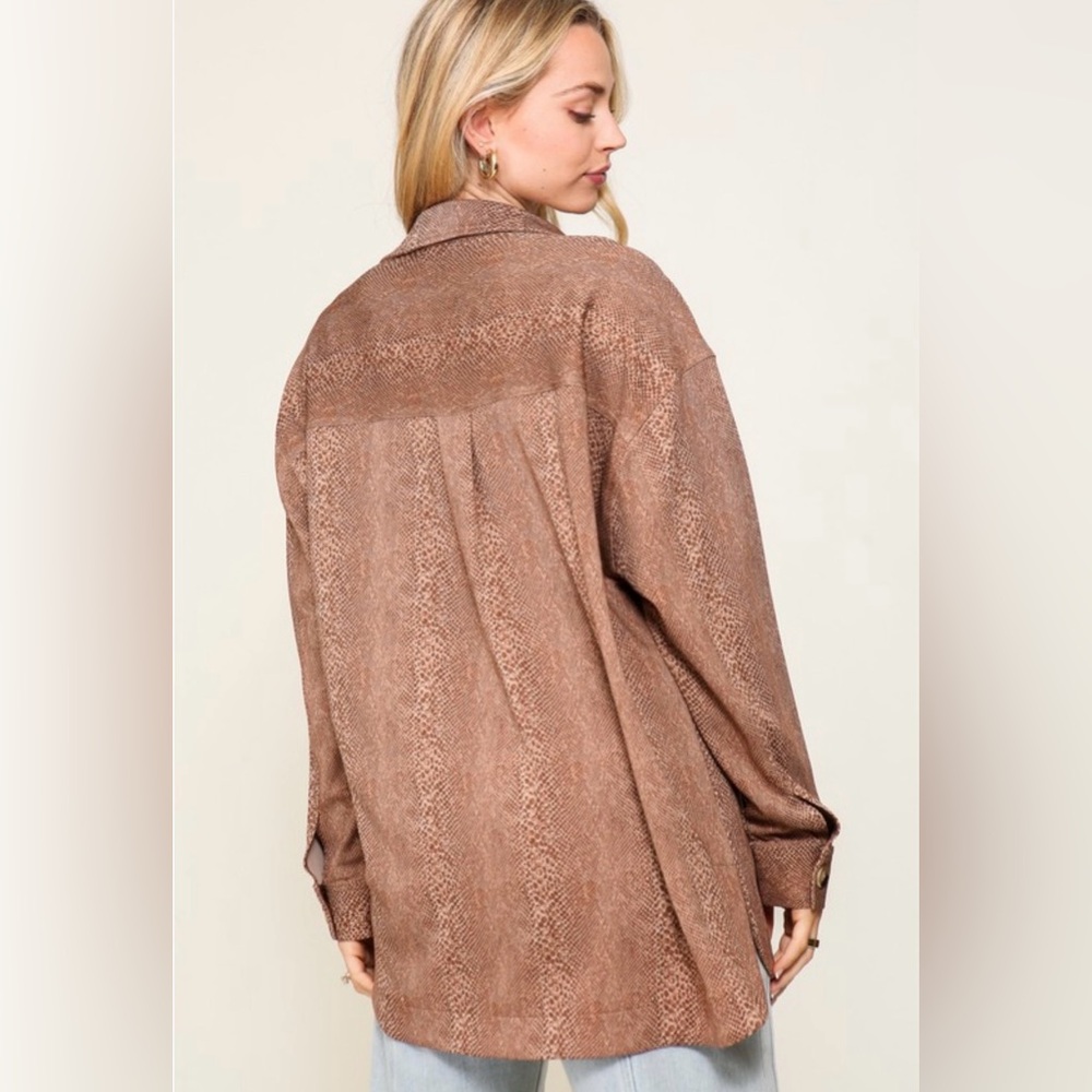 Womens Oversized Brown Button-Front Shacket Jacket - Picture 5 of 5